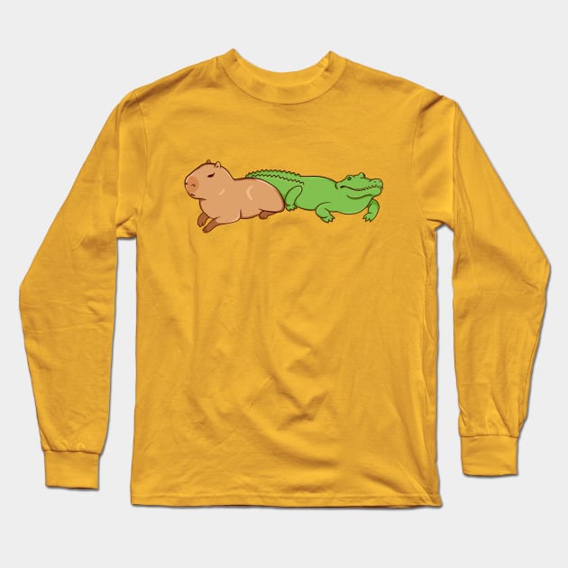 Capybara with a crocodile Long Sleeve T-Shirt by manydoodles
